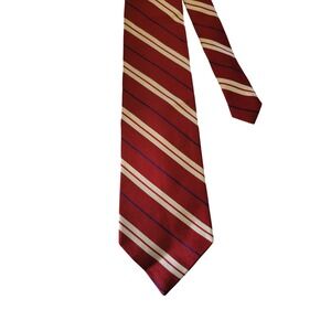 Lauren Ralph Lauren Mens Silk Tie Red Cream Navy Blue Striped Regimental 61 Inch